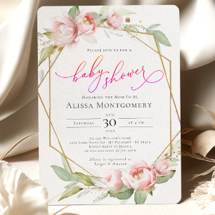 Rosa Guld Greenery Baby Shower-inbjudan Inbjudningar