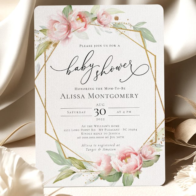  Rosa Guld Greenery Baby Shower-inbjudan Inbjudningar (Skapare uppladdad)