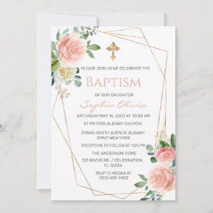 Rosa Guld Greenery Eucalyptus Girl Baptism Investi Inbjudningar