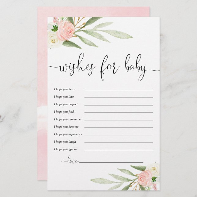Rosa guld greenery Önskemål för Flicka-kort (Fram/baksida)