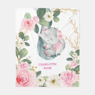 Rosa Guld Greenery Ro Elephant Girl Nursery Fleecefilt