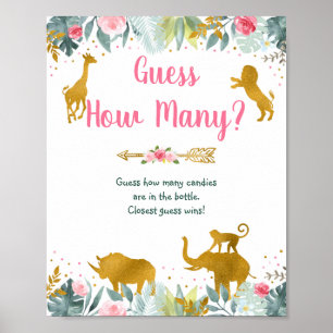 Rosa Guld Greenery Safari gissar hur många spelsky Poster