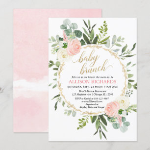 Rosa guld Grey elegant girl baby brunch Inbjudningar