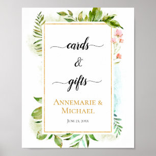 Rosa Guld Grönt Botanicals "Cards & Gifts" - skylt