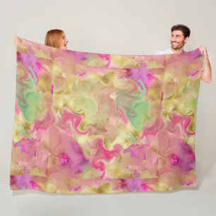 Rosa, guld, grönt marble bläck fleece filt