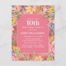 Rosa Guld Gult Blue Blommigt Girl's 10 th Birthday