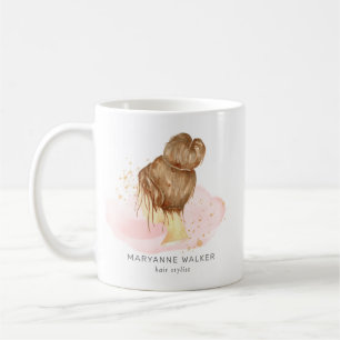 rosa guld hårupdo salon monogram kaffemugg