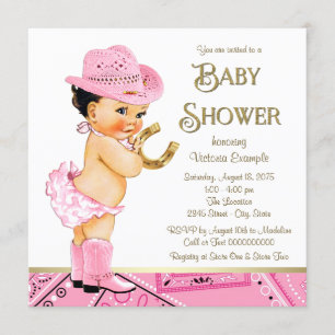 Rosa Guld Hästsko Cowgirl Bebis Shower Inbjudningar