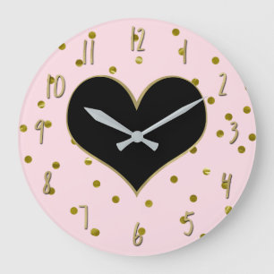Rosa & Guld Heart Polka dots Modern Trendig Cute Stor Klocka