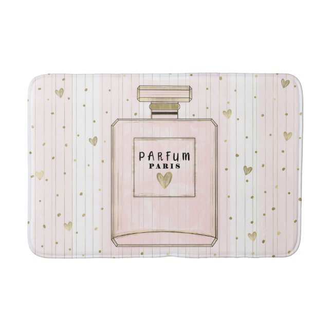 Rosa & Guld Hearts Paris Parfum Chic Mode Badrumsmatta (Framsidan)