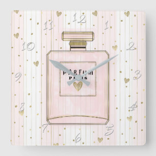 Rosa & Guld Hearts Paris Parfum Chic Mode Fyrkantig Klocka