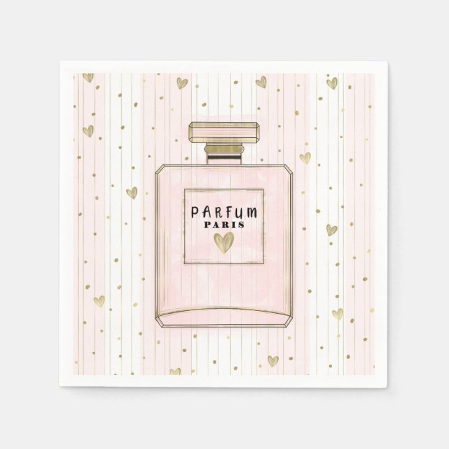 Rosa & Guld Hearts Paris Parfum Chic Mode Pappersservett (Framsidan)