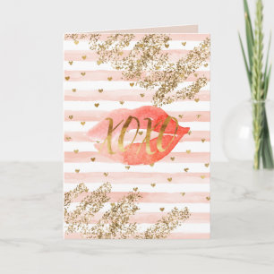  Rosa Guld Hearts XOXO Glitter Läppar Kort