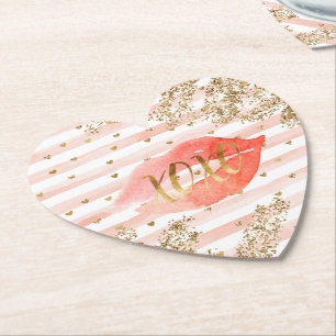 Rosa Guld Hearts XOXO Glitter Läppar Underlägg Papper