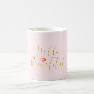 Rosa Guld Hej Vacker Läppar Kaffemugg