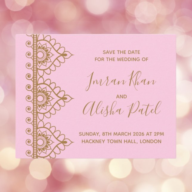 Rosa Guld Henna Desi Indiskt Bröllopsinbjudan OSA Kort (Pink Gold Henna Desi Indian Wedding Invitation
)