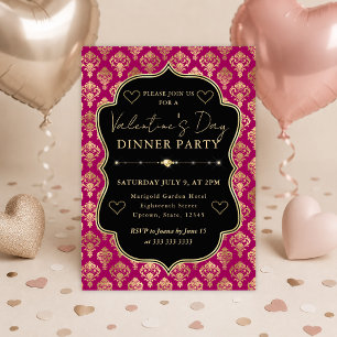 Rosa & Guld Hjärt Damascosk Valentine Middag Inbjudningar