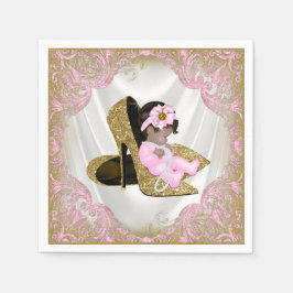 Rosa guld högklackad sko etnisk flicka baby shower pappersservett