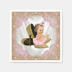 Rosa guld högklackad sko pärlflicka baby shower pappersservett