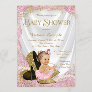 Rosa guld högklackade skor pärlor baby shower inbjudningar