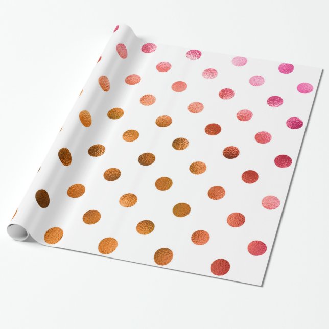 Rosa Guld Holographic Metallic Faux Foil Polka Dot Presentpapper (Utrullad)