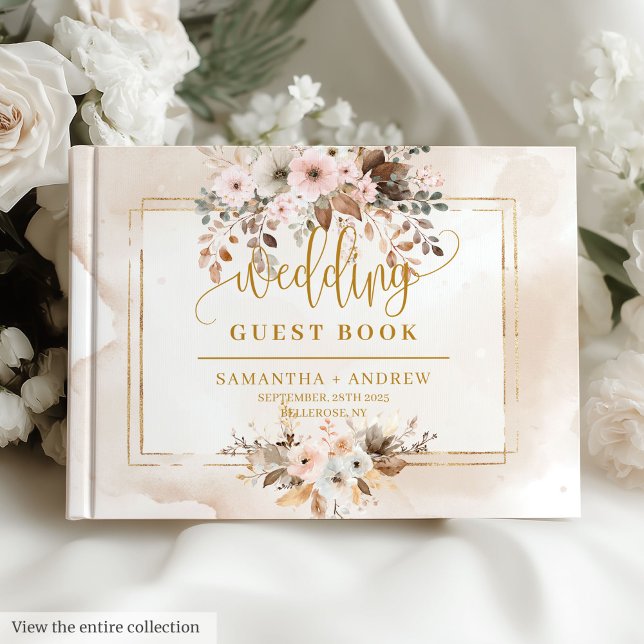 Rosa Guld hösten Bröllop Guest Bok (Rustic Blush Pink Gold Autumn Wedding Guest Book)