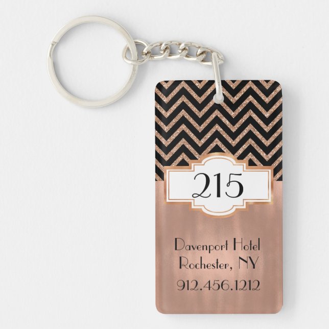 Rosa guld- hotell Keychain för art déco (Framsidan)