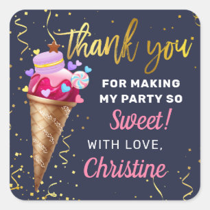 Rosa Guld Ice Cream Birthday Navy Blue Tack Fyrkantigt Klistermärke