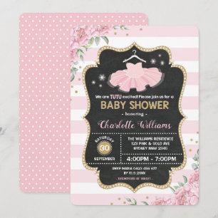 Rosa guld- inbjudan för TutuBallerinababy shower
