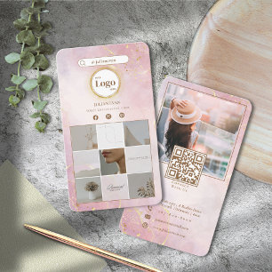 Rosa & Guld Instagram Photo Collage Dubbla Sided Visitkort