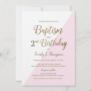 Rosa Guld Joint Baptism 2:a födelsedagsinbjudan Inbjudningar