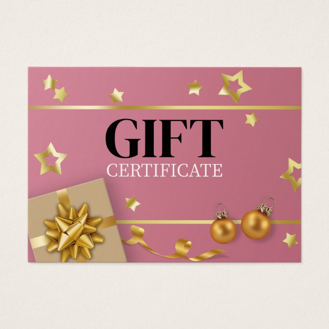 Rosa Guld jul Boll Stars Ribbon Gift Card Visitkort (Framsidan)