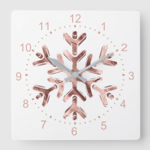 Rosa guld- jul för Snowflakeelegant Fyrkantig Klocka