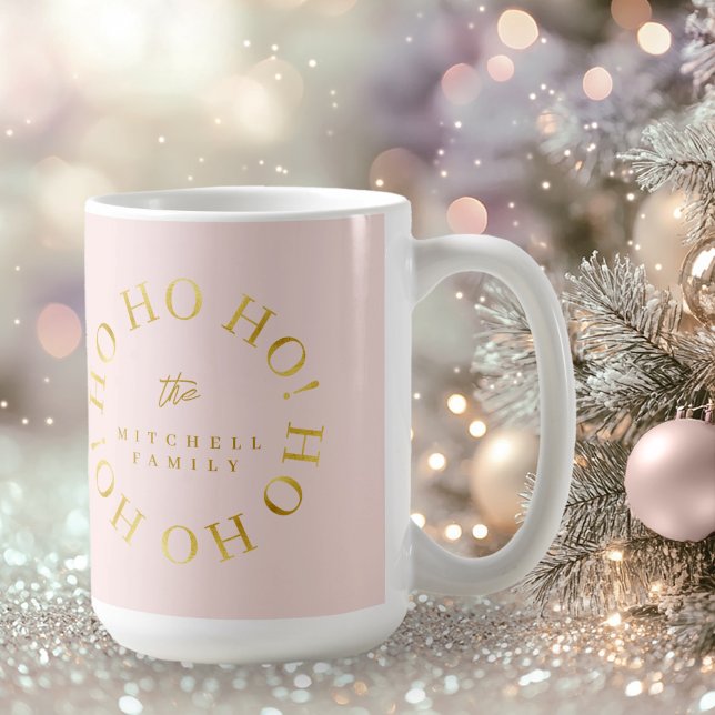 Rosa Guld jul Ho Ho Ho ID1009 Kaffemugg (Skapare uppladdad)