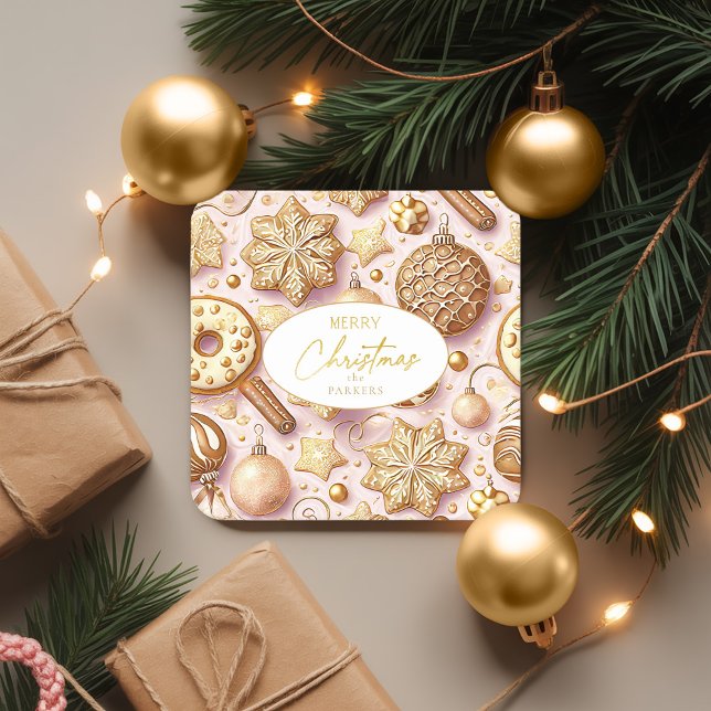 Rosa Guld jul Mönster#12 ID1009 Underlägg Papper Kvadrat (Skapare uppladdad)