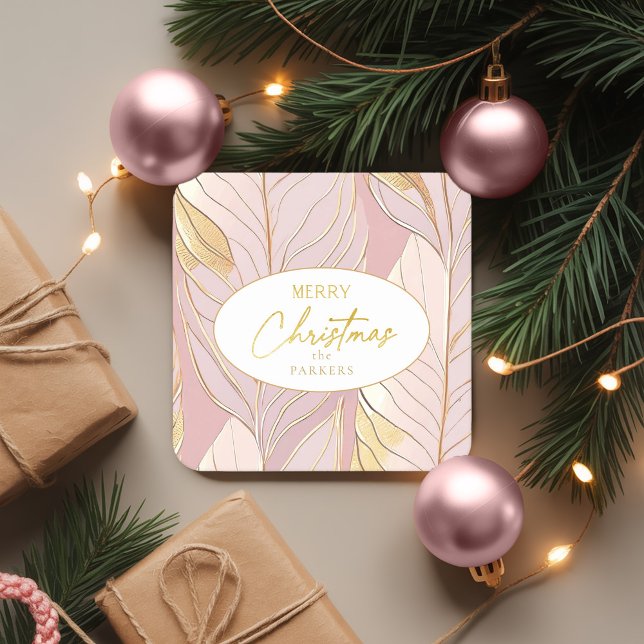 Rosa Guld jul Mönster#29 ID1009 Underlägg Papper Kvadrat (Skapare uppladdad)