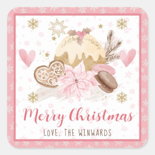 Rosa & Guld Julglädje God Jul Fyrkantigt Klistermärke