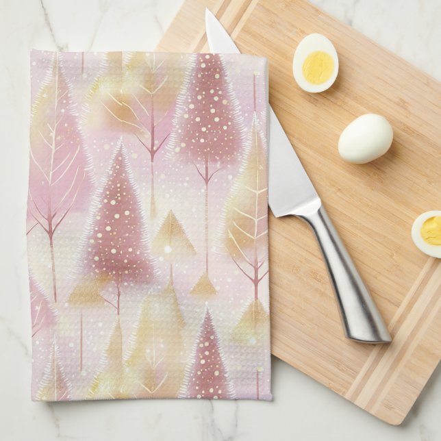 Rosa Guld julrenar Mönster#13 ID1009 Kökshandduk (Vikt i Fjärdedel)