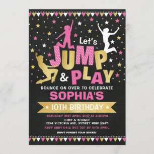 Rosa Guld Jump Birthday Trampoline Bounhouse Inbjudningar