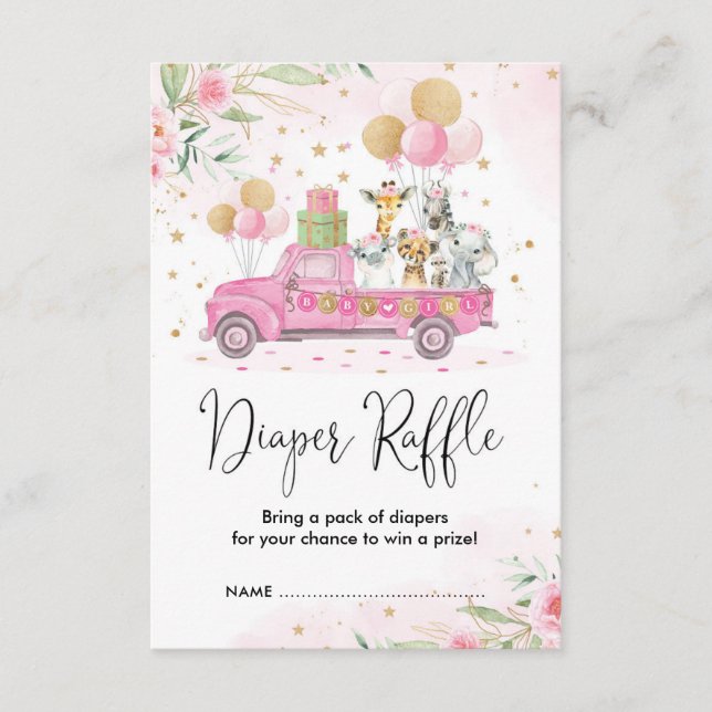 Rosa Guld Jungle Safari Animals Diaper Raffle Tilläggskort (Framsida)