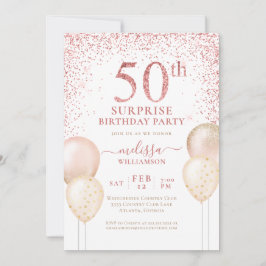 Rosa Guld Kalligrafi Surprise 50:e födelsedagen Inbjudningar