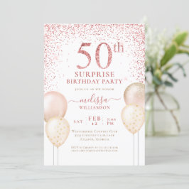 Rosa Guld Kalligrafi Surprise 50:e födelsedagen Inbjudningar