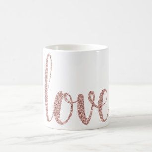 Rosa guld- kärlekkaffemugg, glitterstilsort kaffemugg