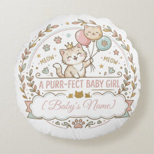 Rosa & Guld Katt-tema Present till Bebis-shower Rund Kudde
