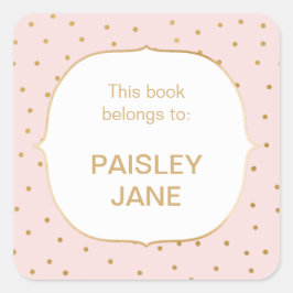  Rosa guld-konfekti SMALL flicka-bokplåt Fyrkantigt Klistermärke