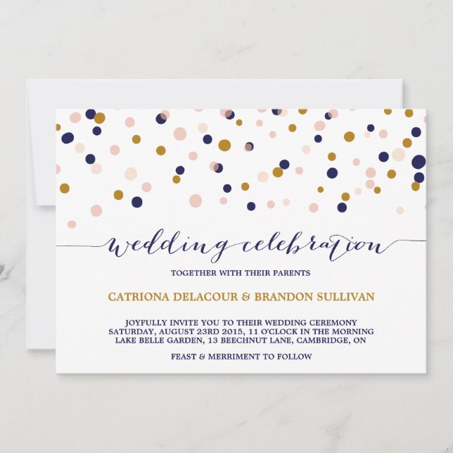 Rosa & Guld-konfetti Dots bröllopsinbjudan II Inbjudningar (Framsida)