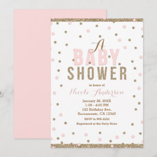 Rosa & Guld Konfetti Prickar Flickor Baby Shower Inbjudningar