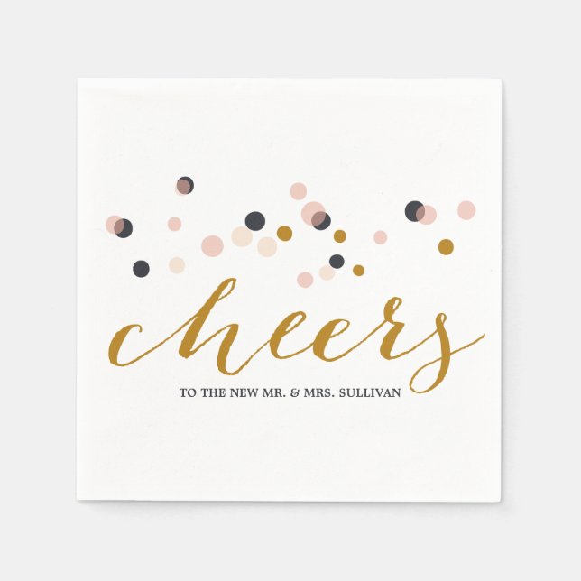 Rosa & Guld Konfetti-punkter Bröllop Napkin Pappersservett (Framsidan)