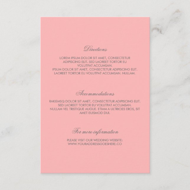 Rosa guld- konfettibröllop specificerar tilläggskort (Framsida)