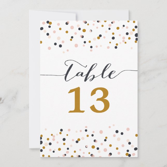 Rosa & Guld Konfettiprickar Bordskort (Framsida)